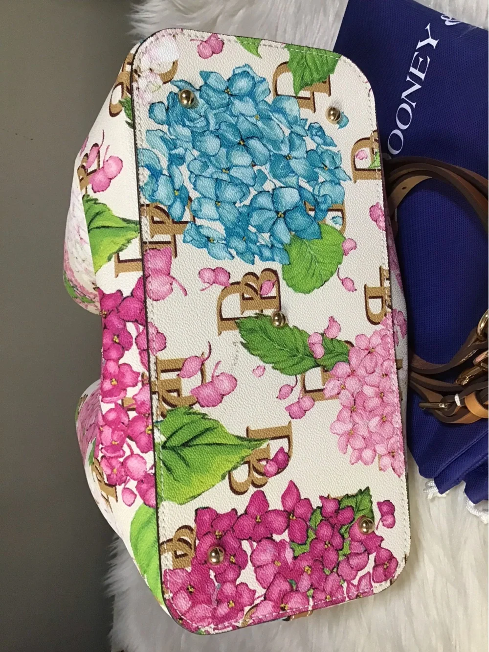 Dooney hydrangea monogram floral satchel Brenna